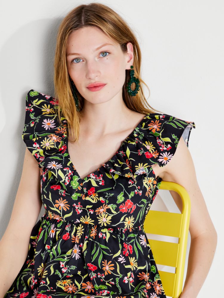 Kate Spade,Rooftop Garden Floral Ruffle Top,