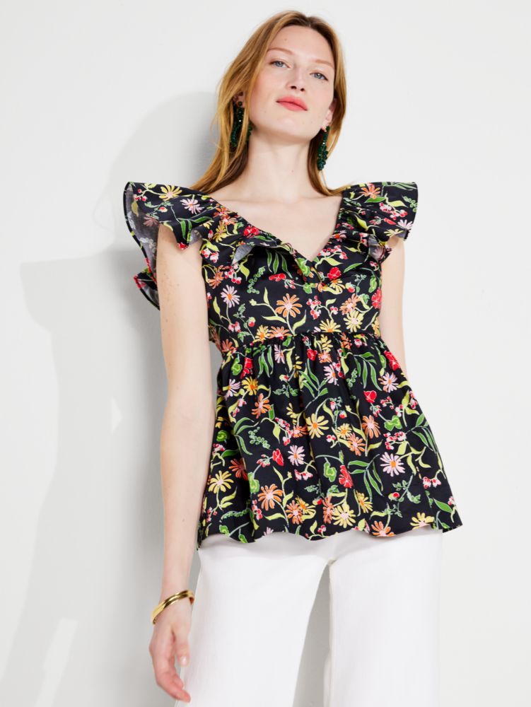 Kate Spade,Rooftop Garden Floral Ruffle Top,