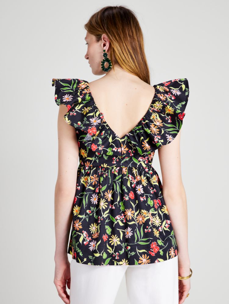 Kate Spade,Rooftop Garden Floral Ruffle Top,