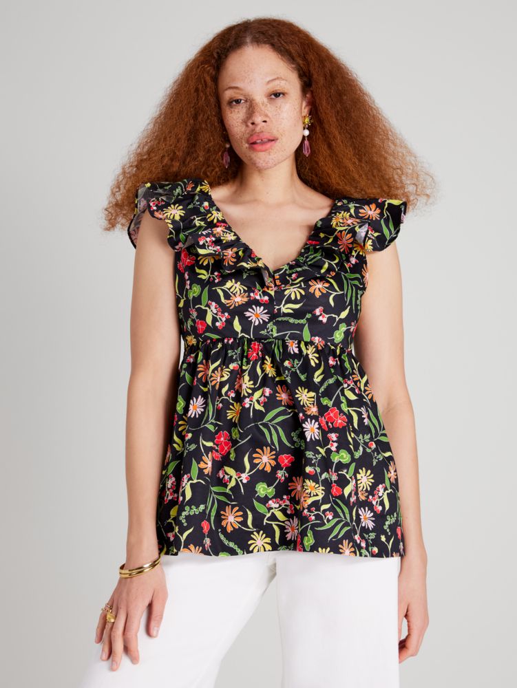 Kate Spade,Rooftop Garden Floral Ruffle Top,