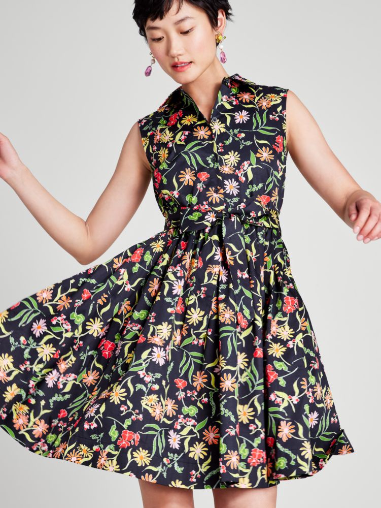 Kate Spade,Rooftop Garden Floral Marina Dress,Black Multi