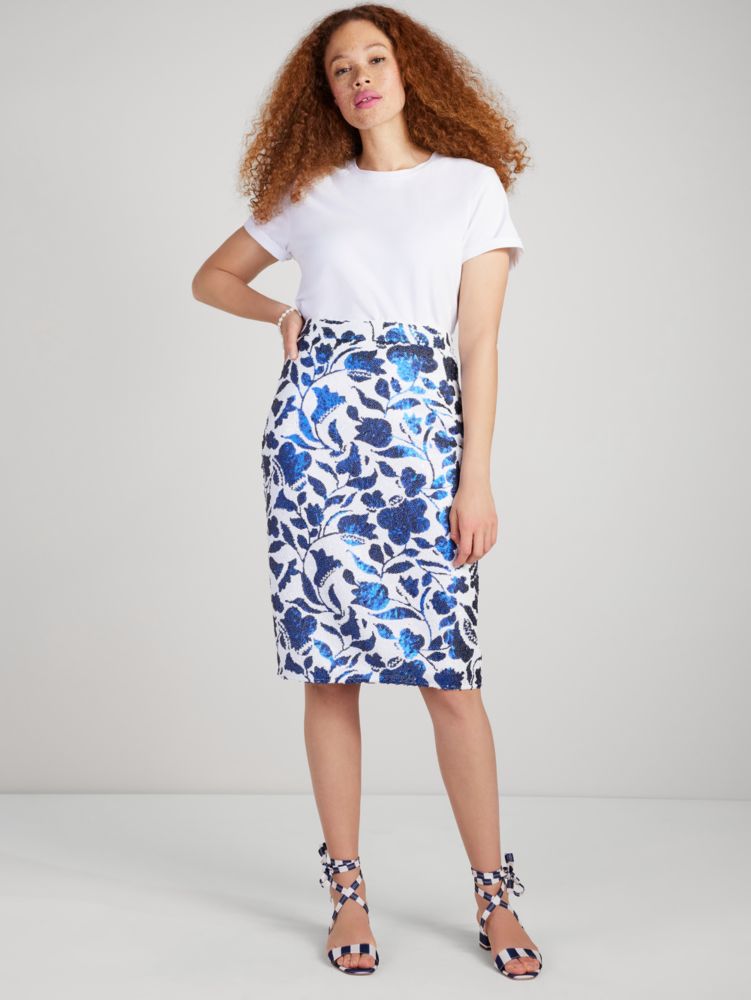 Kate Spade,Zigzag Floral Sequin Skirt,