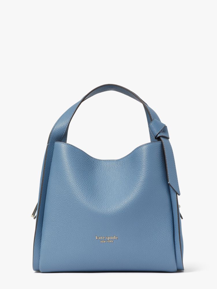 Kate Spade RETAIL Pebbled Leather Knott Medium Crossbody tote Romaine +  dimensions + modshots 