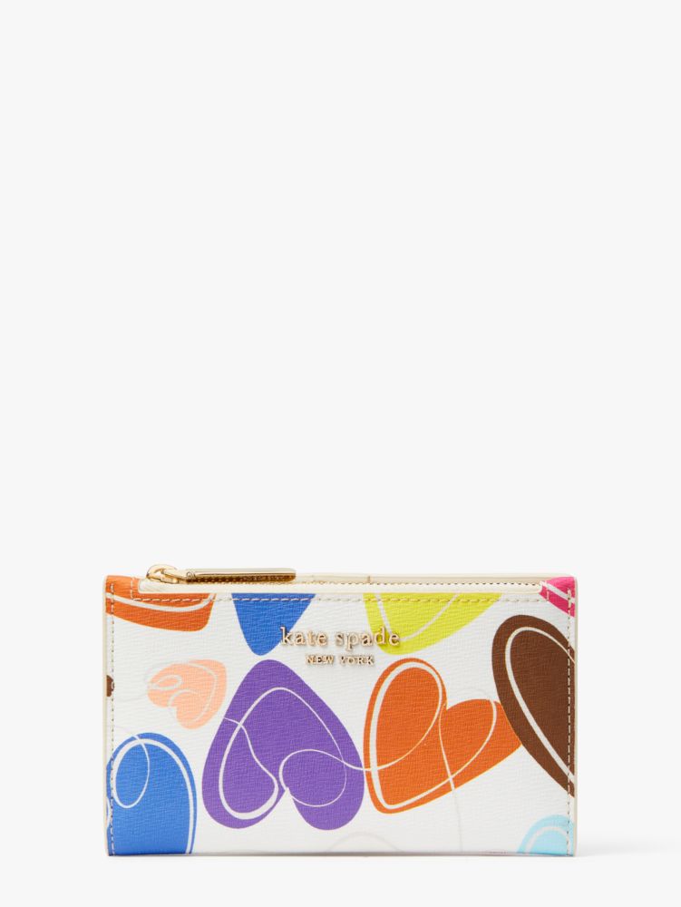 Kate Spade,Rainbow Hearts Small Slim Bifold Wallet,Multi