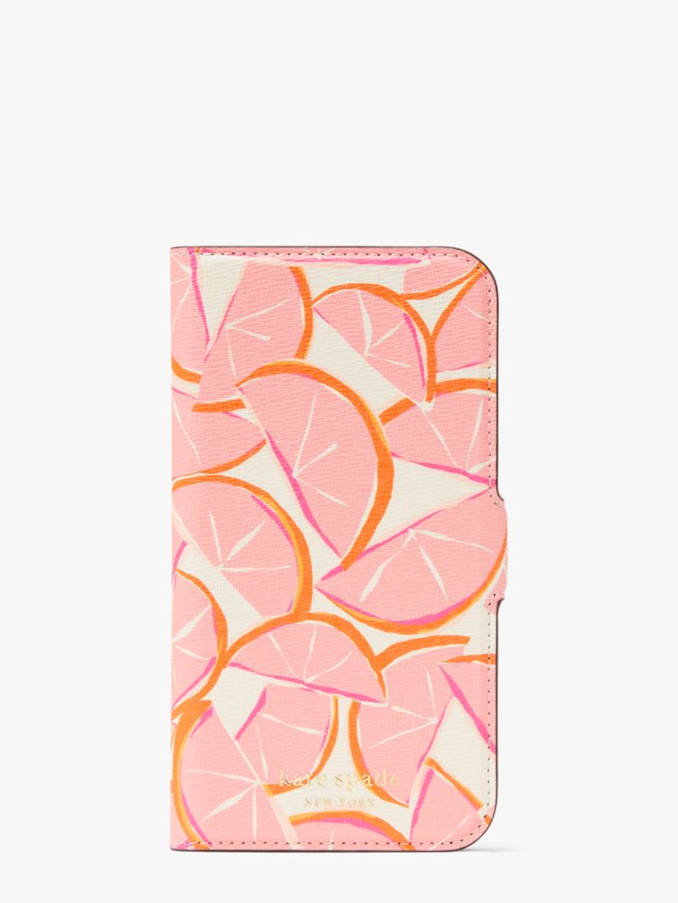 Kate Spade,Spencer Grapefruit iPhone 13 Pro Magnetic Wrap Folio Case,Pink Multi