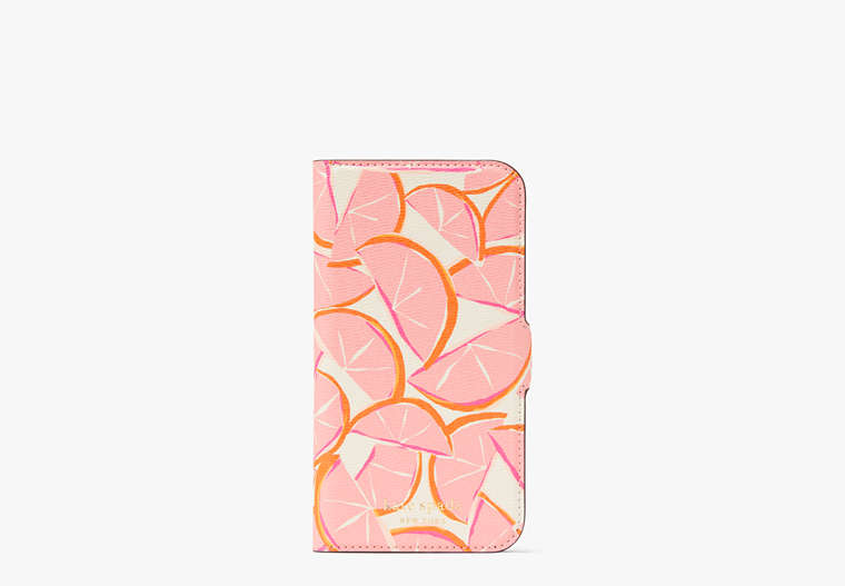 Kate Spade,Spencer Grapefruit iPhone 13 Pro Magnetic Wrap Folio Case,Pink Multi