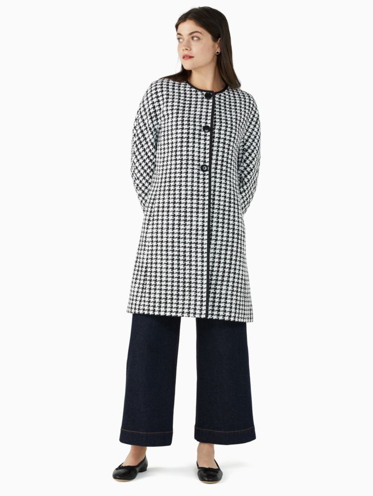 Kate Spade,houndstooth tweed coat,Polyester,60%,Black Multi