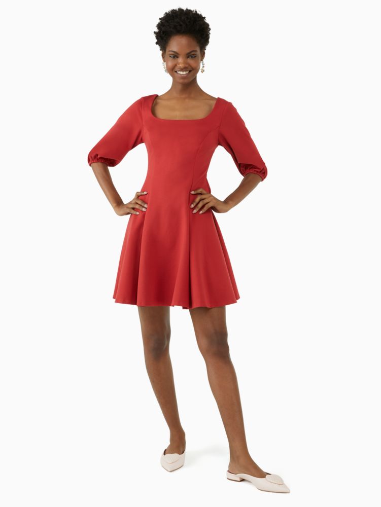 Kate Spade,Ponte Puff-sleeve Dress,Red