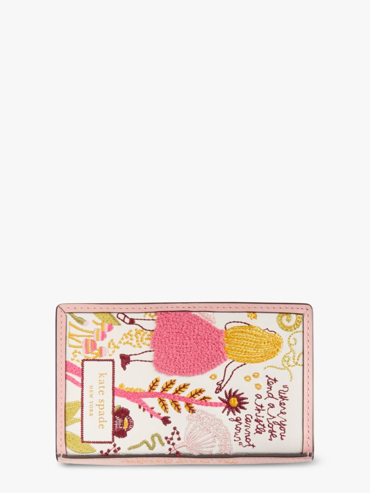 Kate Spade,Storyteller Secret Garden Embroidered Small Slim Bifold Wallet,