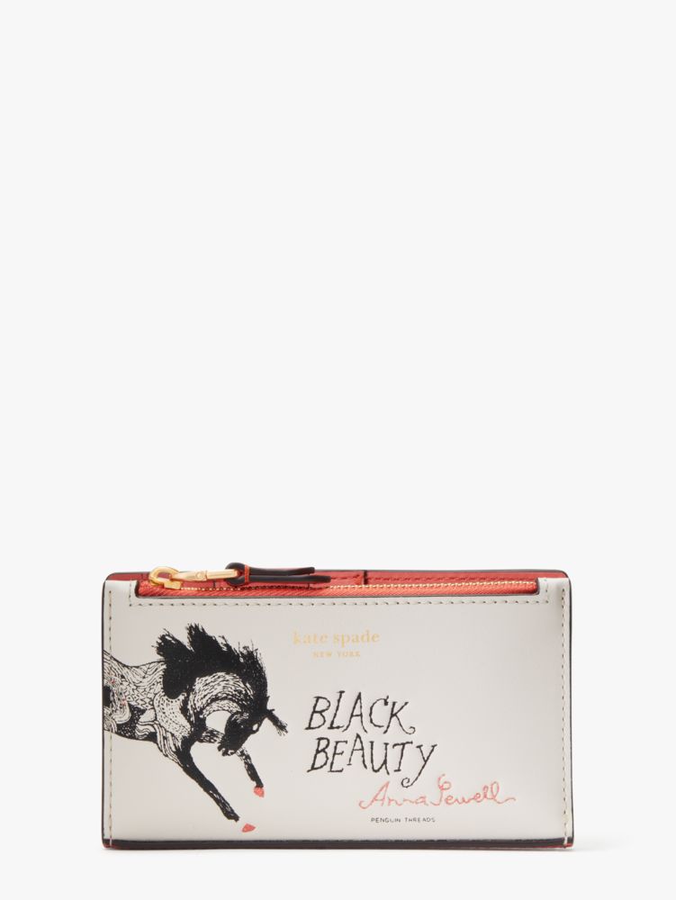 Kate Spade,Storyteller Black Beauty Embroidered Small Slim Bifold Wallet,