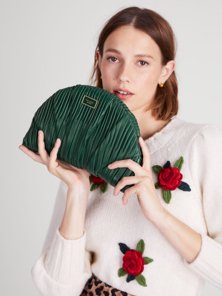 Kate Spade,Patisserie Pleated 3d Croissant Clutch,Emerald