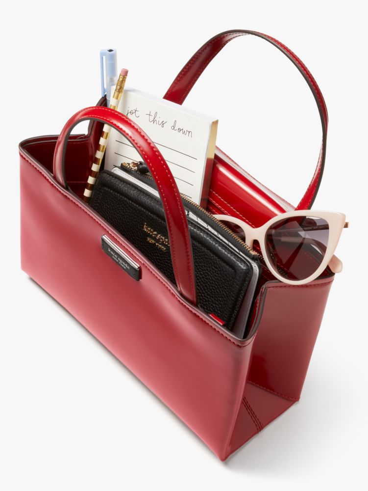 Kate Spade,Sam Icon Leather Small Tote,Leather,Crossbody,Metal,Logo,Gusset,Silver Metal,Casual,