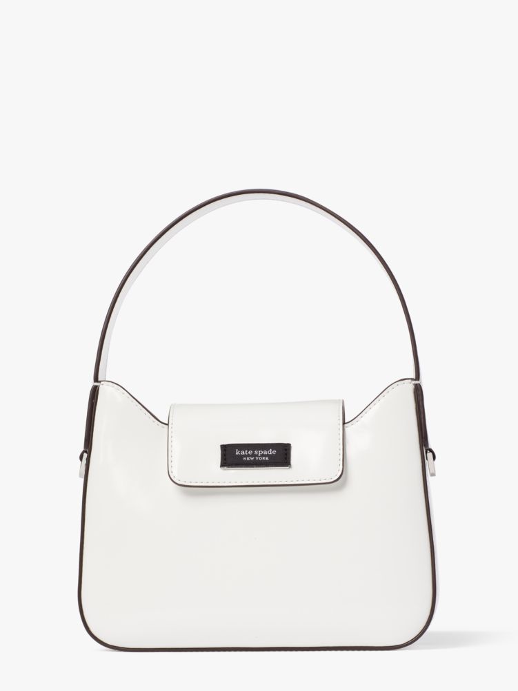 Kate Spade,Sam Icon Leather Mini Hobo Bag,Leather,Crossbody,Faux Leather,Logo,Metal,Day Party,White