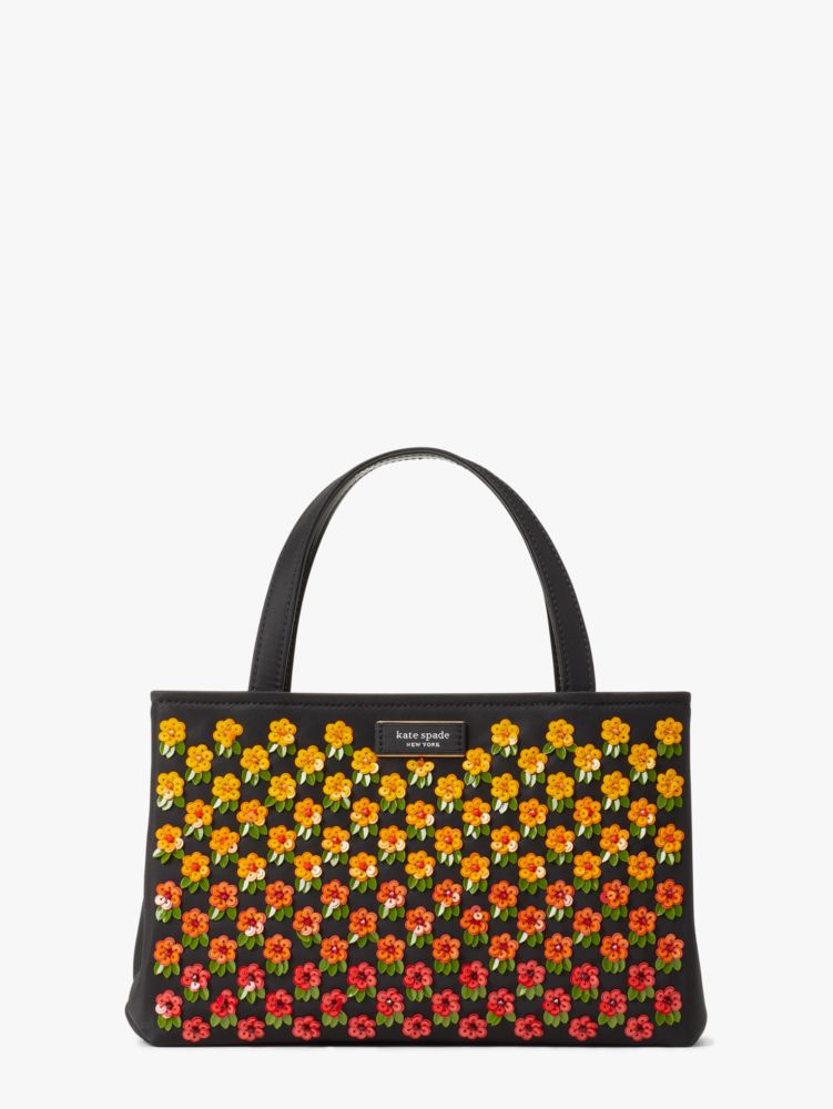 Kate Spade,サム アイコン フローラル エンベリッシュト ナイロン スモール トート,バッグ,ﾌﾞﾗｯｸ ﾏﾙﾁ