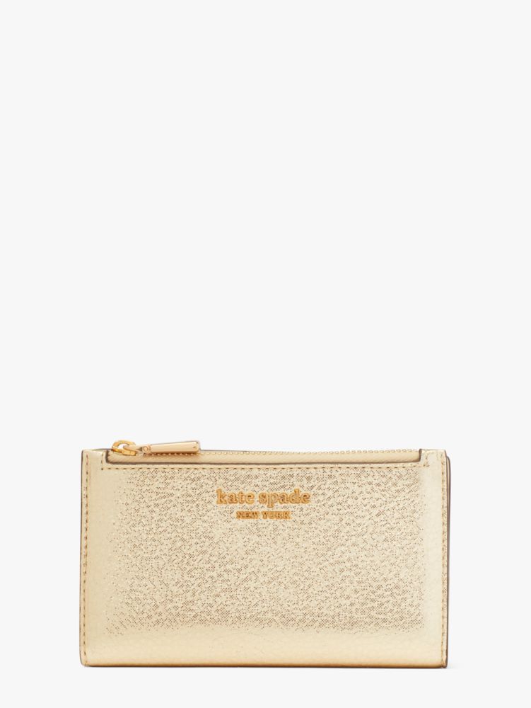 Kate Spade,Morgan Metallic Small Slim Bifold Wallet,Gold Metallic