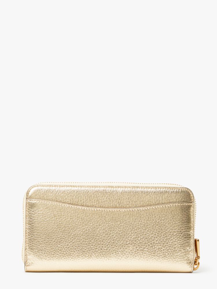 Kate Spade,Morgan Metallic Zip-Around Continental Wallet,Gold Metallic