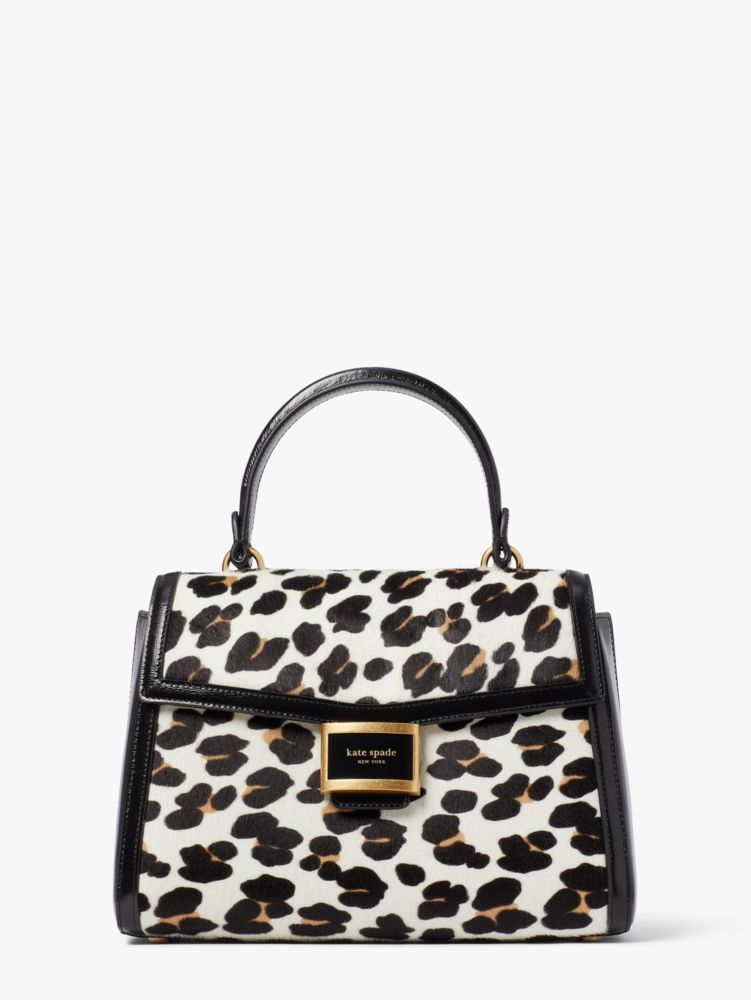 Kate Spade,Katy Leopard Haircalf Medium Top-Handle Bag,Medium,