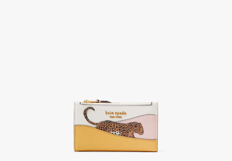 Kate Spade,Lucy Leopard Small Slim Bifold Wallet,Wild Senna Multi image number 0