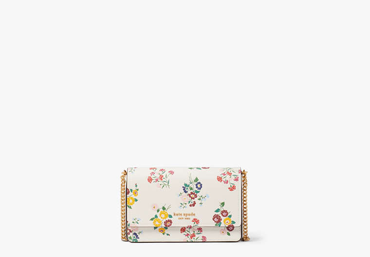 Kate Spade,Morgan Bouquet Toss Embossed Flap Chain Wallet,Small,Halo White Multi image number 0