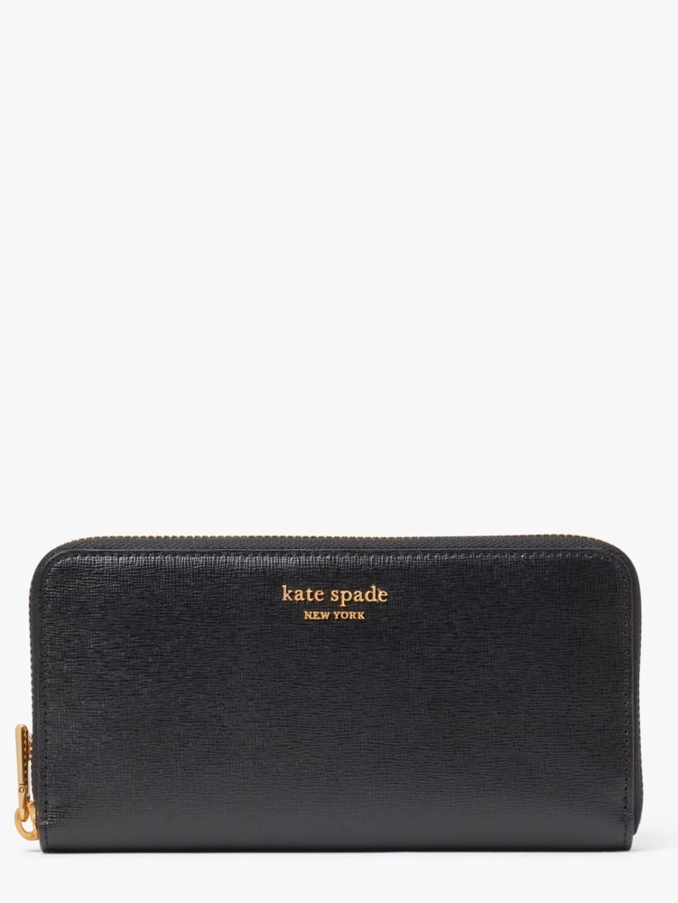 Kate Spade,Morgan Zip-around Continental Wallet,Leather,Continental,Metal,Logo,Scratch Resistant,Casual,Black