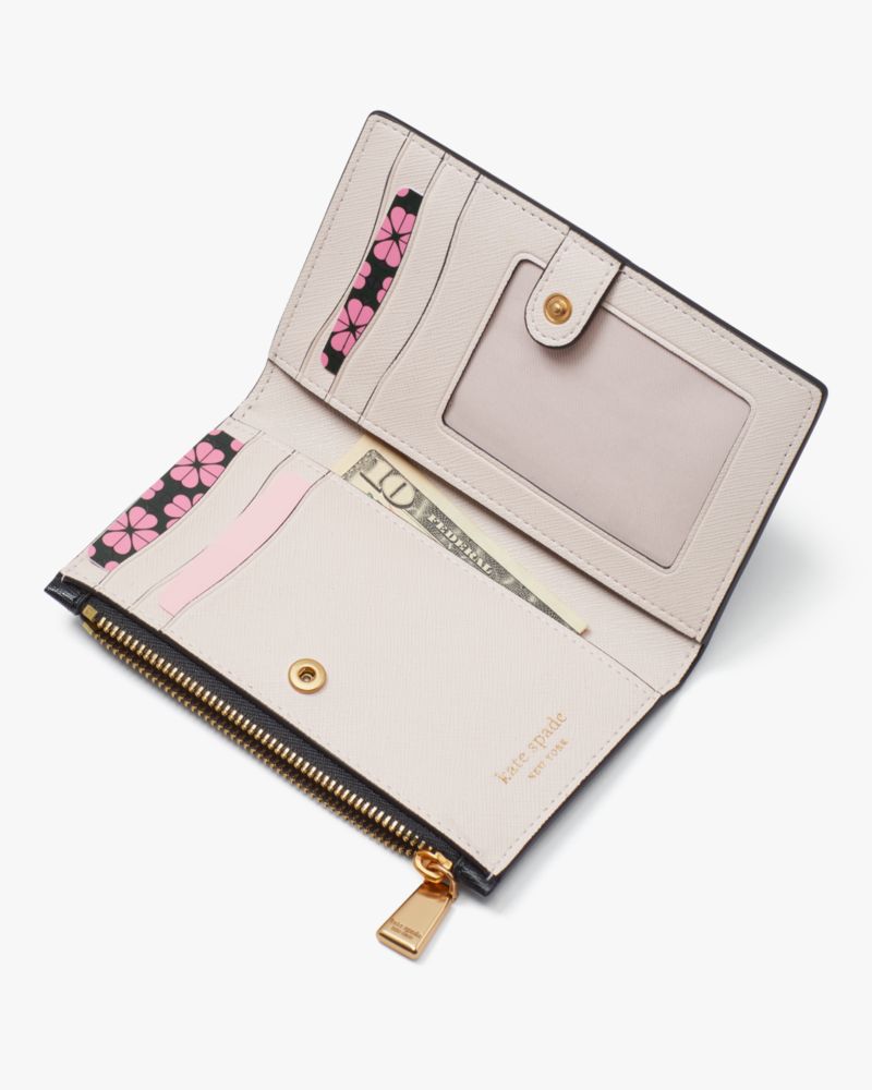 Kate Spade Morgan Bow Embellished Saffiano Leather Small Compact Wallet in  Pink