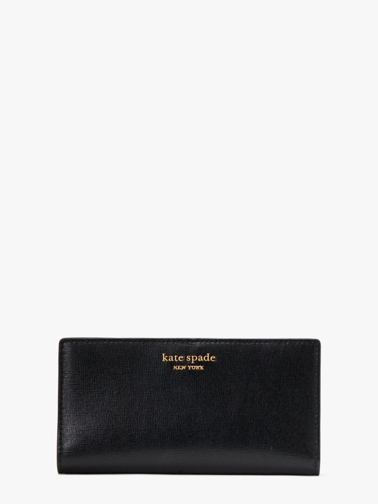 Kate Spade,Morgan Slim Bifold Wallet,Leather,Bi Fold,Continental,Metal,Logo,Scratch Resistant,Casual,Black