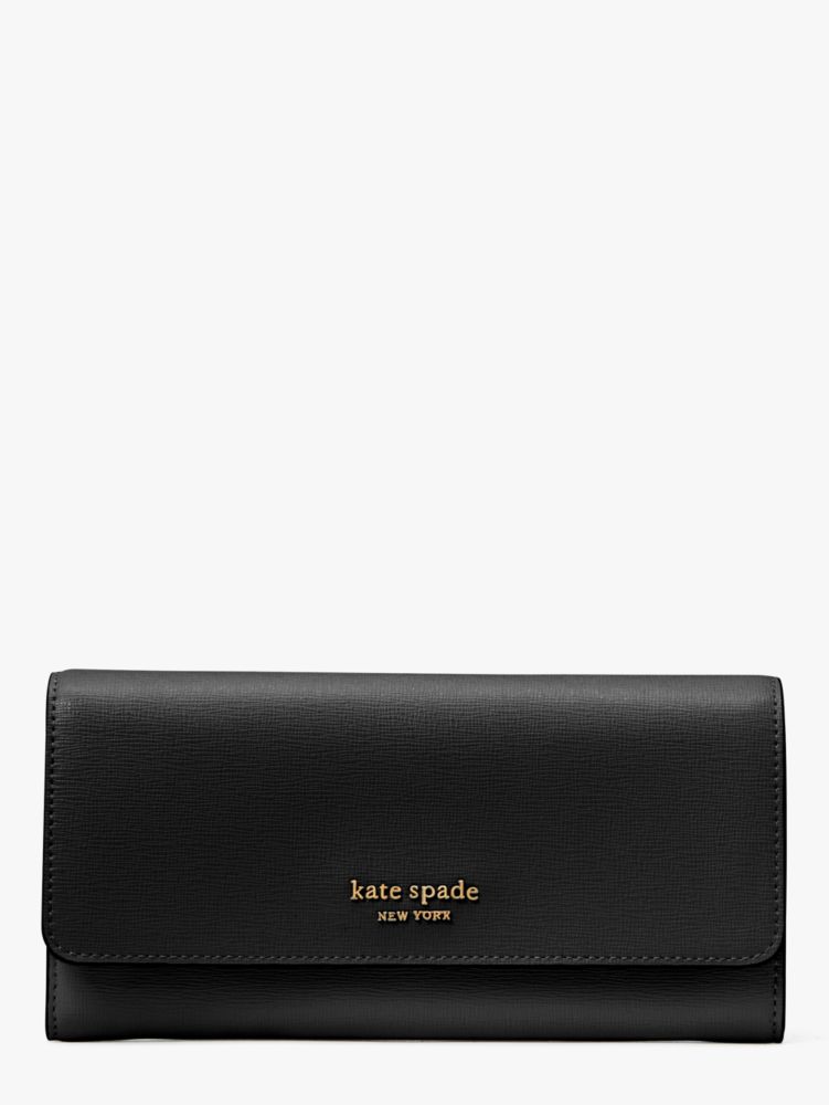 Kate Spade,Morgan Flap Continental Wallet,Leather,Continental,Logo,Metal,Scratch Resistant,Casual,Black