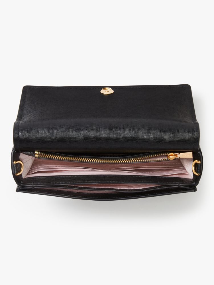 Kate Spade,Morgan Flap Chain Wallet,Leather,Crossbody,Chain Detail,Logo,Metal,Scratch Resistant,Day Party,