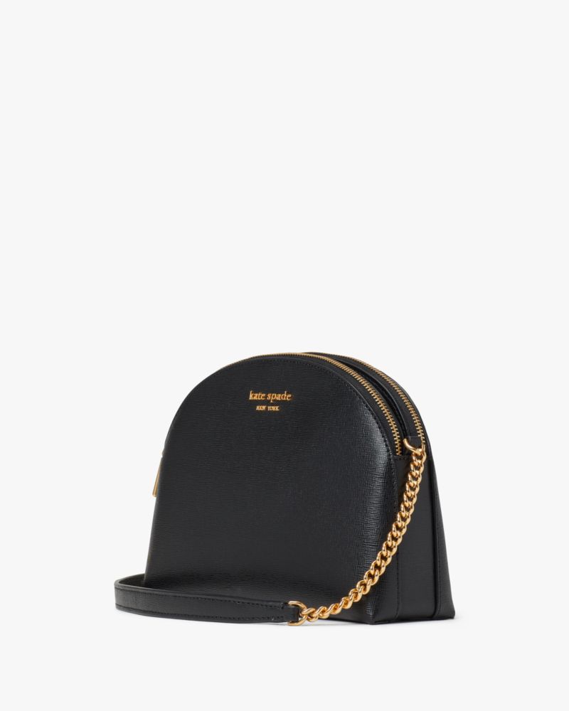 Kate Spade,Morgan Double-zip Dome Crossbody,Leather,Crossbody,Metal,Logo,Day Party,Black