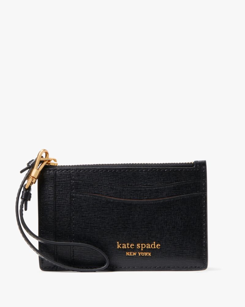 Kate Spade,Morgan Card Case Wristlet,Leather,Card Case,Wristlet,Metal,Logo,Key Ring,Scratch Resistant,Casual,Black