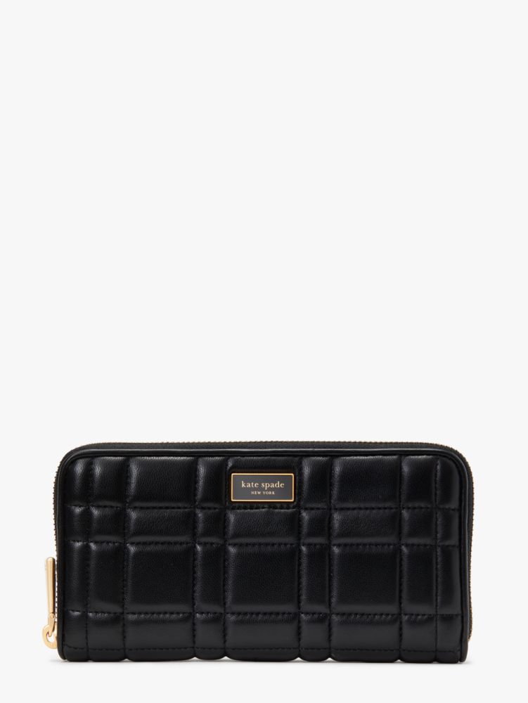 Kate Spade,Evelyn Quilted Zip-Around Continental Wallet,Evening,Black