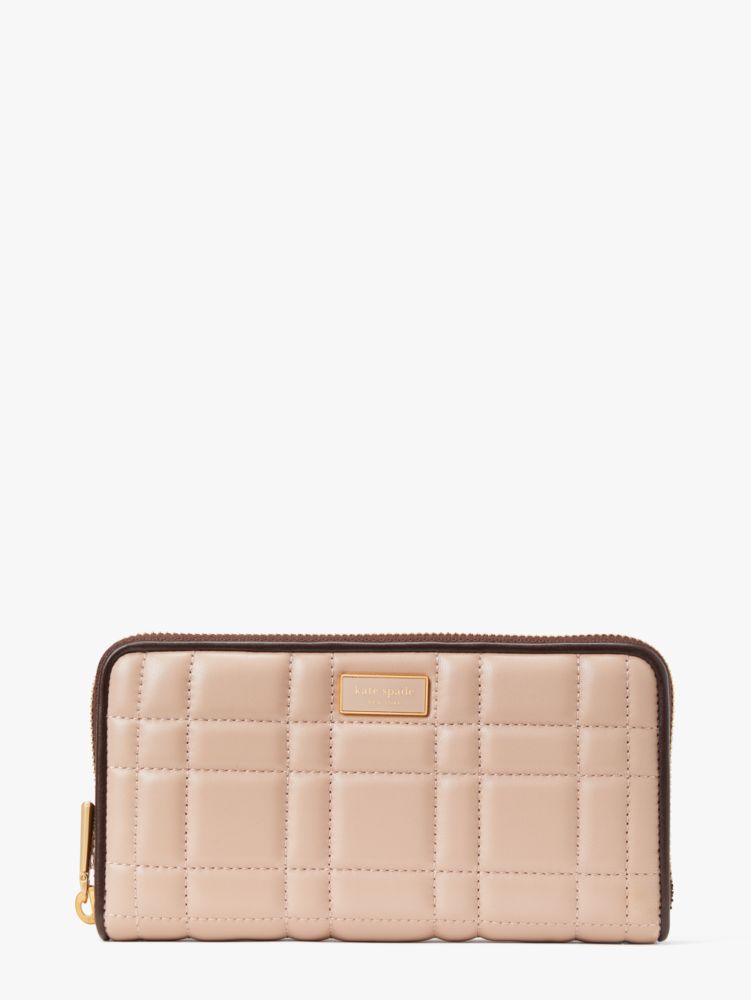 Kate Spade,Evelyn Quilted Zip-Around Continental Wallet,Milk Tea