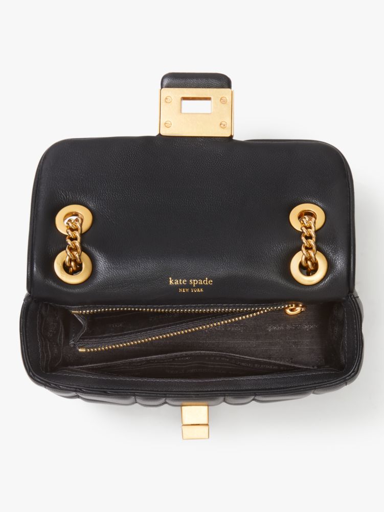 Kate Spade,Evelyn Quilted Small Shoulder Crossbody,Leather,Crossbody,Embossed,Logo,Shoulder Guard,Day Party,Black