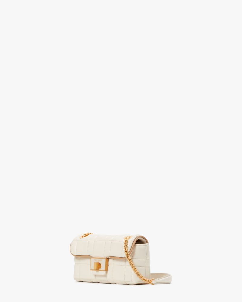 Kate Spade,Evelyn Quilted Small Shoulder Crossbody,Leather,Crossbody,Embossed,Logo,Shoulder Guard,Day Party,Cream