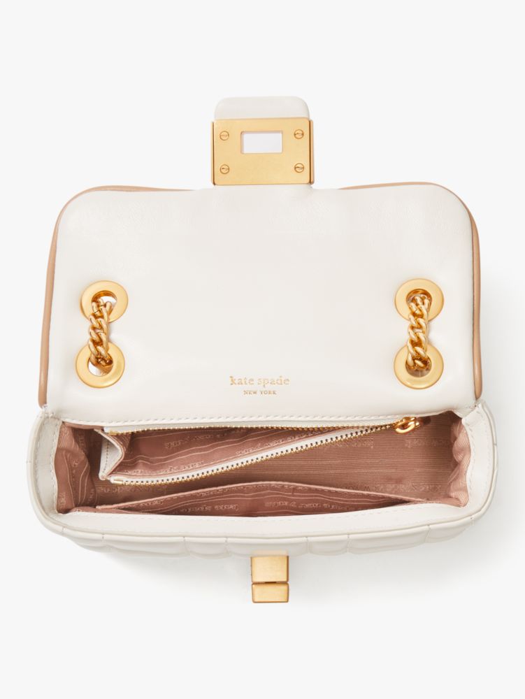 Kate Spade,Evelyn Quilted Small Shoulder Crossbody,Leather,Crossbody,Embossed,Logo,Shoulder Guard,Day Party,Cream
