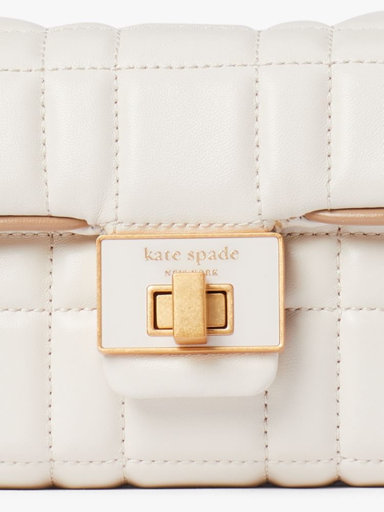 Kate Spade,Evelyn Quilted Small Shoulder Crossbody,Leather,Crossbody,Embossed,Logo,Shoulder Guard,Day Party,Cream
