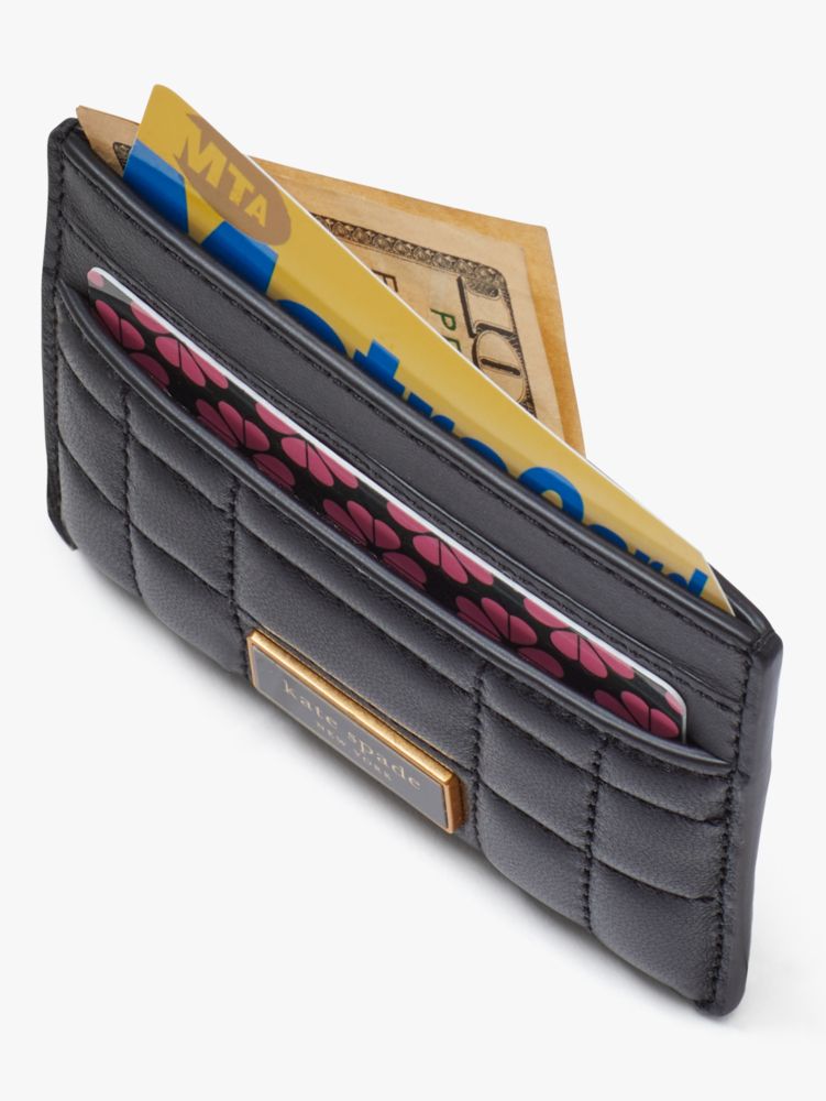 Kate Spade,Evelyn Quilted Cardholder,Leather,Card Case,Metal,Logo,Casual,Black