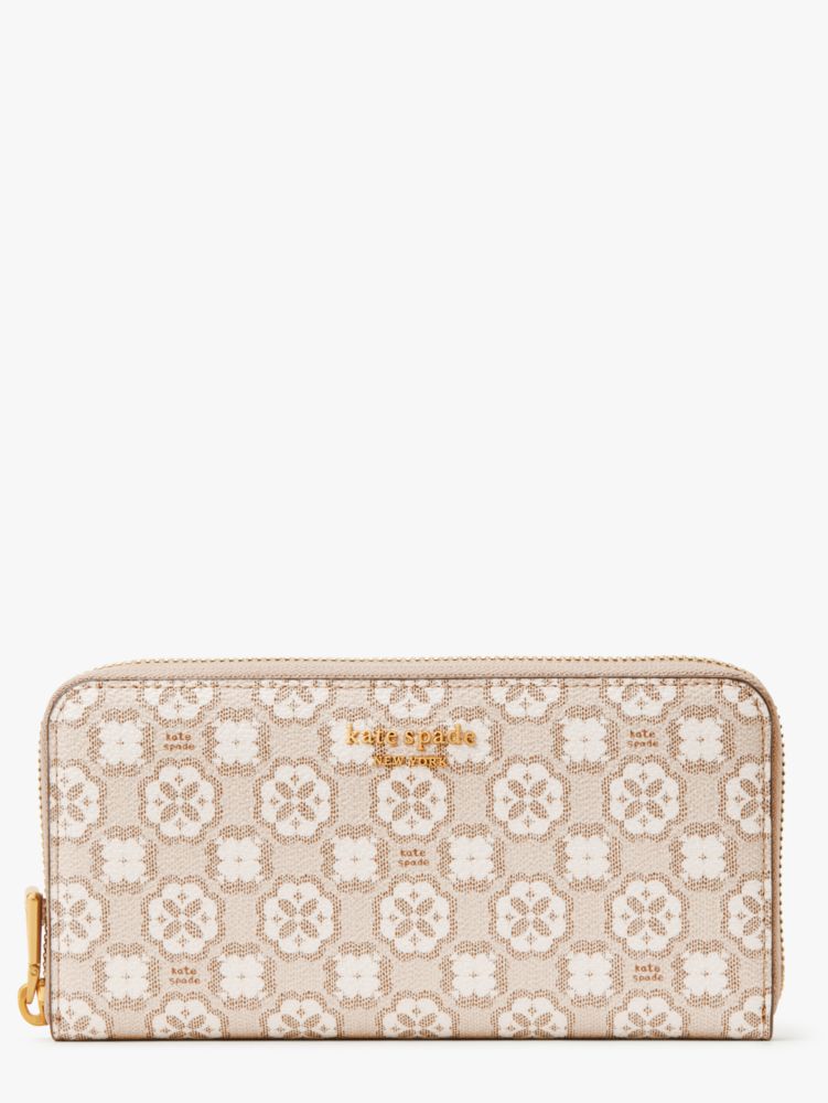 Spade Flower Monogram Coated Canvas Zip-around Continental Wallet, , Product