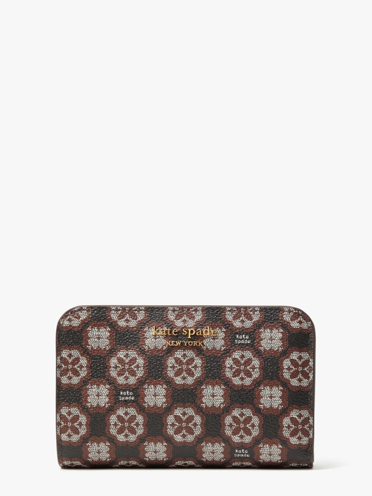 Kate Spade,スペード フラワー モノグラム コーテッド キャンバス コンパクト ウォレット,全てのアウトレット,ブラックマルチ
