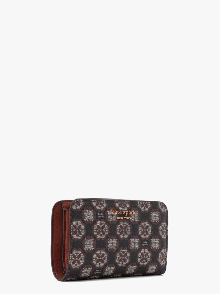 Kate Spade,スペード フラワー モノグラム コーテッド キャンバス コンパクト ウォレット,全てのアウトレット,ブラックマルチ