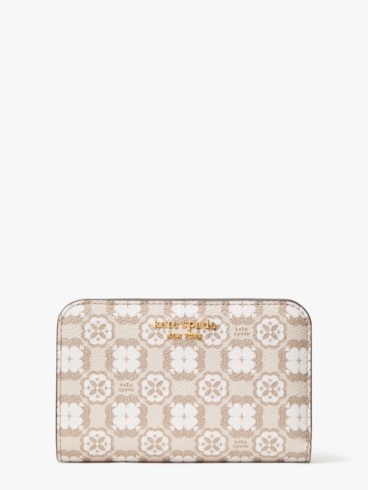 Spade Flower Monogram Coated Canvas Compact Wallet, Natural Multi, Product