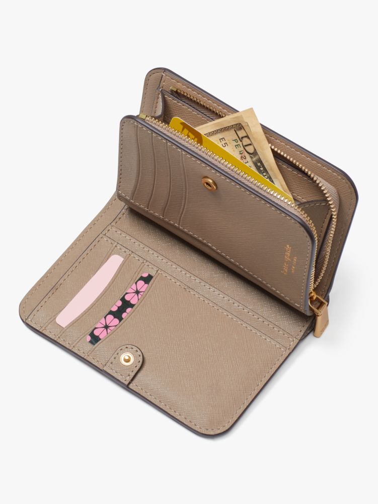 Spade Flower Monogram Coated Canvas Compact Wallet, Natural Multi, Product