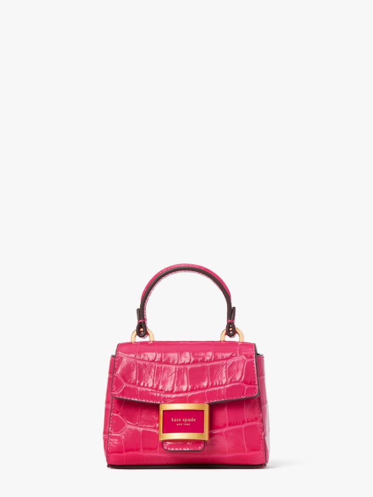 Kate Spade,Katy Croc-Embossed Micro Top-Handle Crossbody,Mini,Festive Pink