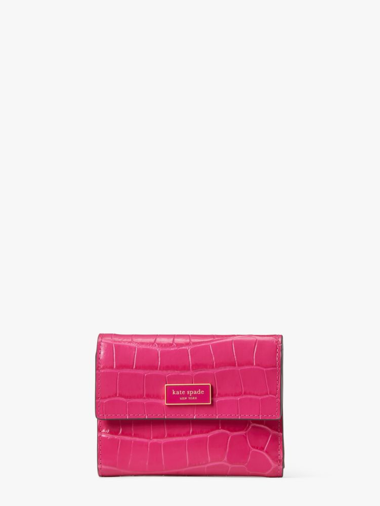 Festive Pink Katy Croc embossed Bifold Flap Wallet