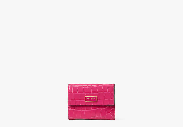 Kate Spade,Katy Croc-Embossed Bifold Flap Wallet,Festive Pink image number 0
