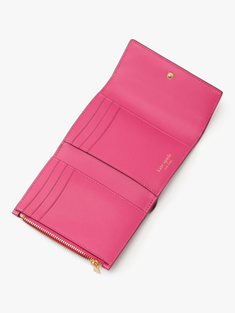 Kate Spade,Katy Croc-Embossed Bifold Flap Wallet,Festive Pink