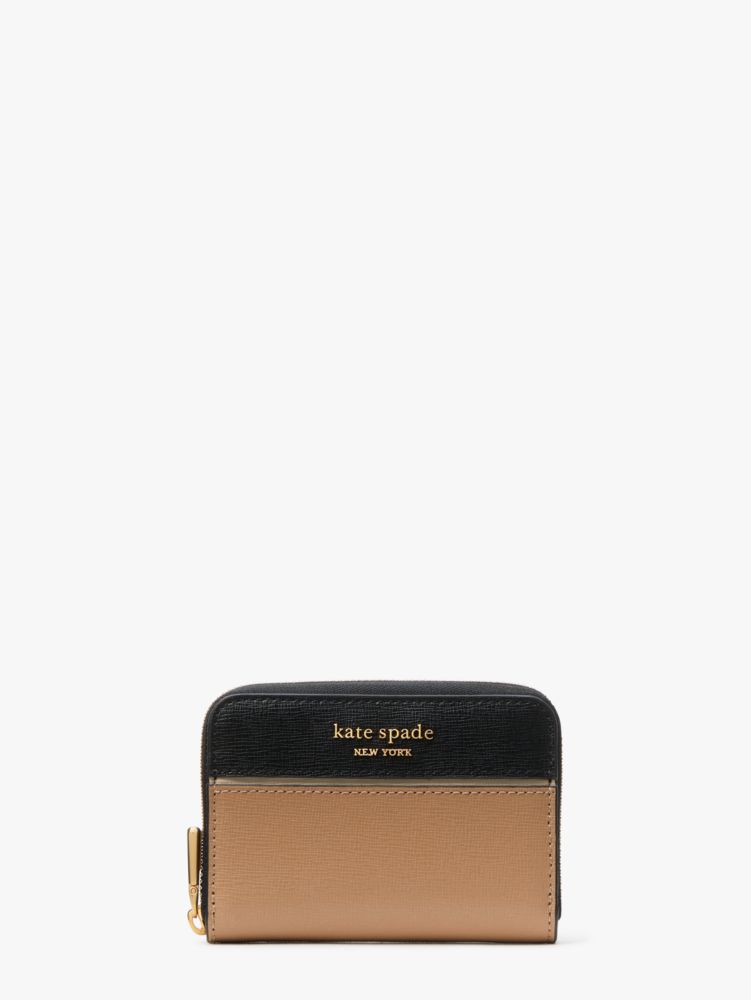 Kate Spade,Morgan Colorblocked Zip Card Case,Leather,Card Case,Color Block,Logo,Metal,Scratch Resistant,Casual,