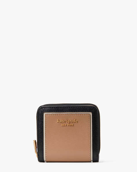 Kate Spade,Morgan Colorblocked Small Compact Wallet,Casual,Cafe Mocha Multi