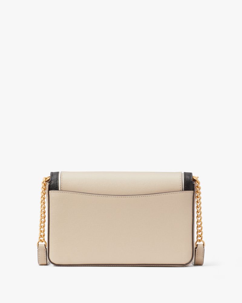 Kate Spade,Morgan Colorblocked Flap Chain Wallet,Leather,Crossbody,Chain Detail,Logo,Metal,Piping,Day Party,Beige