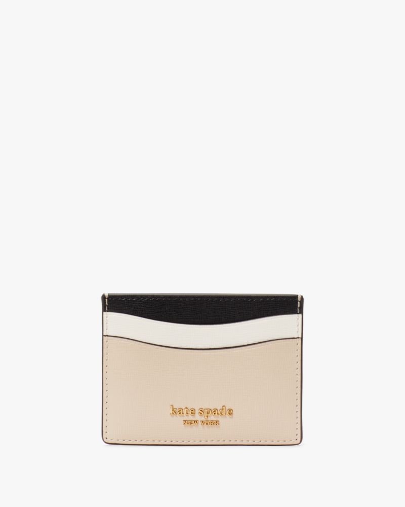 Kate Spade,Morgan Colorblocked Cardholder,Leather,Card Case,Color Block,Logo,Metal,Scratch Resistant,Casual,Beige